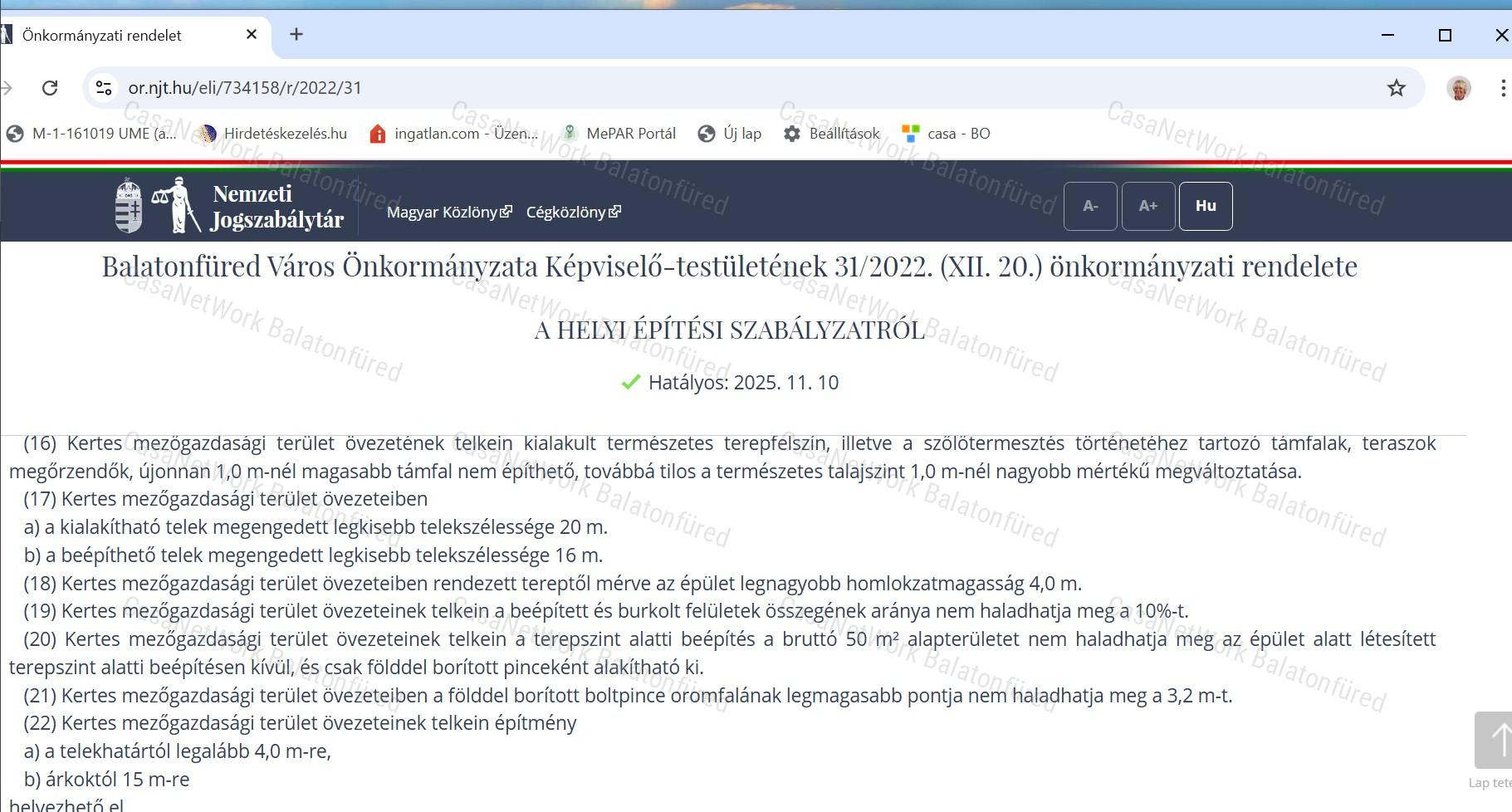 Szőlővel telepített építhető kertes mezőgazdasági terület