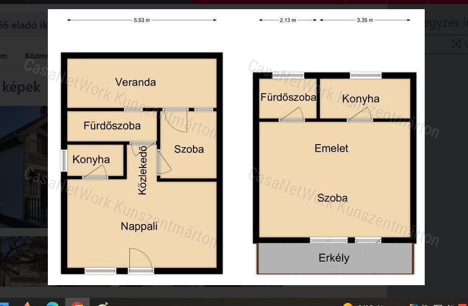 Eladó Cserkeszőlőn kertes, emeletes ikernyaraló egyik fele!