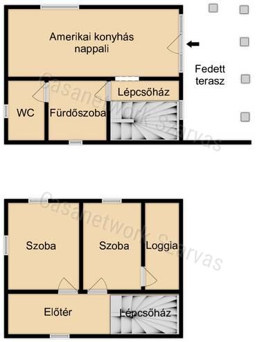 Dinnyelaposi-üdülősoron kétszintes, téglaépítésű, jó állapotú nyaraló